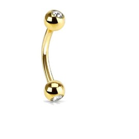 TheCheshireCat 24k Gold Anodized 16g Curved Barbell (8mm) Clear Gem on Both Sides (3mm Ball)