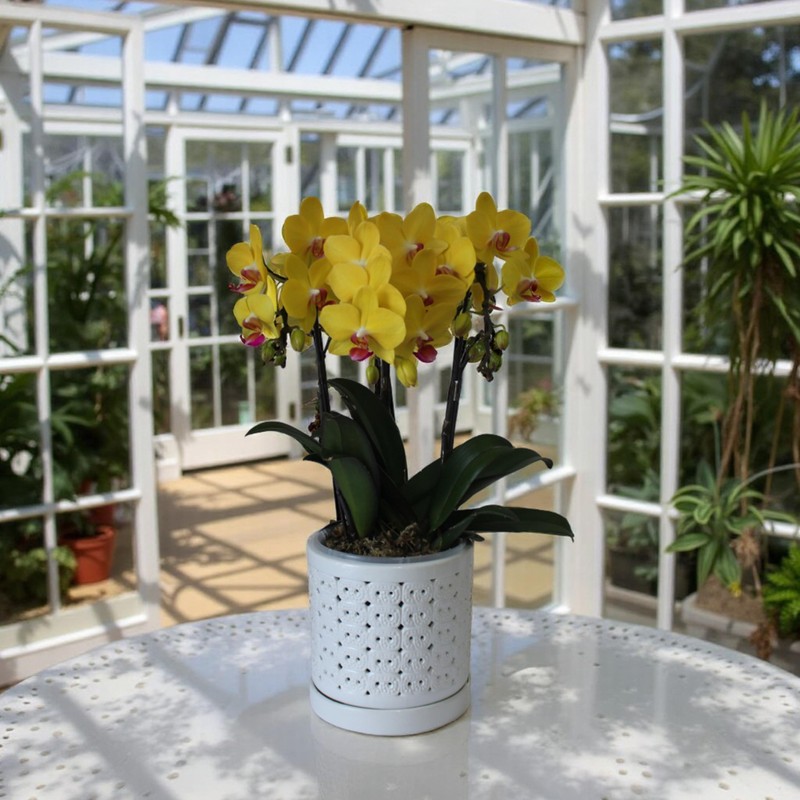 DESQUIGGLE White Ceramic Orchid Planter, 6 Inches Wide, Large Orchid