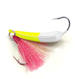 Odoor Fan 5 Pack Fishing Jig Heads, Swimbait Jigs Pompano Jigs with Teaser Hooks, Surf Fishing Jigs Saltwater Jig Heads Stand Up Jig High Carbon Steel O'Shaughnessy Hooks jigs 1oz Chartreuse White