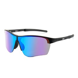 Marino Bonatti Folding Polarized Sunglasses Men UV400 Protection Half Rim Foldable Sports Sun Glasses for Outdoors, A1 - Blue Polarized Sports Sunglasses, 69mmx47mm