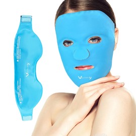 Vecozey Cooling Ice Face Mask & Gel Eye Mask Set, Dual-Sided Cooling Face and Eye Pack for Puffy Eyes, Headaches, Face Swelling, Migraines, Reusable Hot Cold Compress with Plush & Nylon Comfort Fit