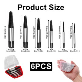 6 Piece Screw Extractor Set with Storage Box, Left Extractor Tool for Removing Broken Screws Pipes Bolts M3-M18, Spiral Screw Extractor for Workshop, Household Repair