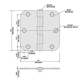 Haidms 48 Pack Matte Black Door Hinges No Squeak 3.5 Inch Interior Door Hinges Rounded with 5/8" Radius Corner Removable Pin