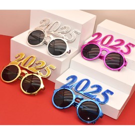 CRAWPROP 4PCS 2025 Plastic Eyeglasses Happy New Year's Eve Glasses Party Supplies Graduation 2025 Party Photo Props Decorations