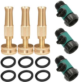 Garden Hose Sprayer Nozzle Adjustable Brass Hose Nozzle Heavy Duty Hose Spray Nozzle Gun with On/Off Hose Shut Off Valve,Leakproof 3/4" GHT Connector for Garden,Cleaning,Pets Shower 3 Pack