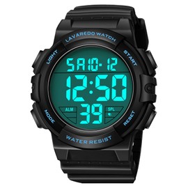 caprock Digital Watches for Men with Luminous Function, 5 ATM Waterproof, Men's Digital Watch, Sports Watch with Rubber Strap, LED Indicator/Alarm/Stopwatch, black-blue, Strap.