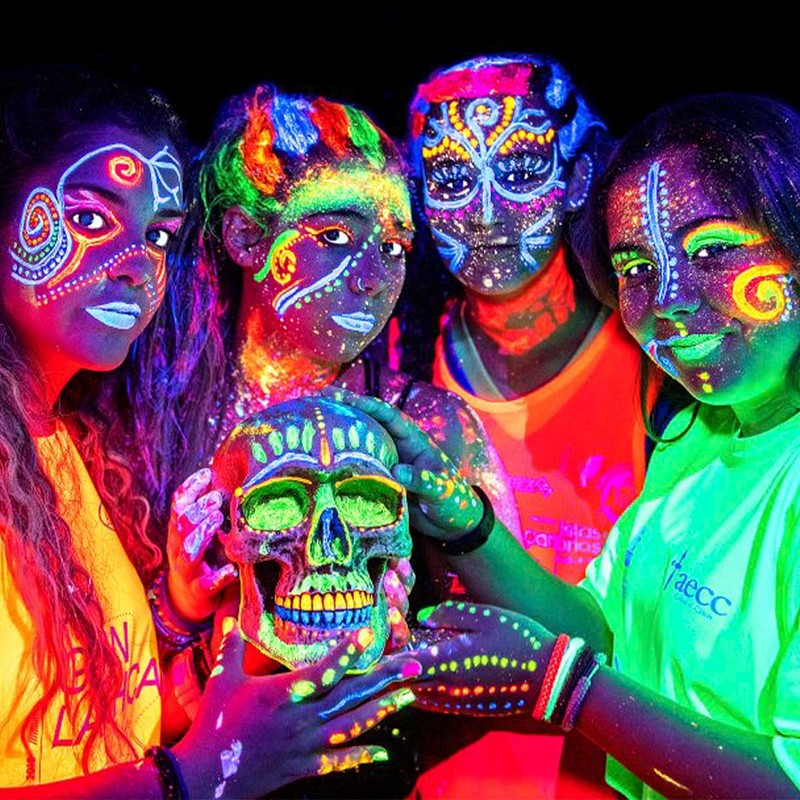 Kit Maquillaje Neón Pintura y Crayón Fluorescente Glow Luz Uv