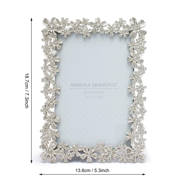 MIMOSA MOMENTS Flora Style Metal Picture Frame with Rhinestones Décor