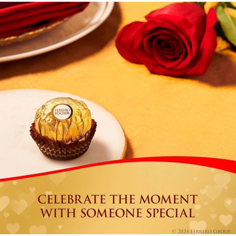 Ferrero Rocher, 24 Count, Premium Milk Chocolate Hazelnut, Valentine’s Gift
