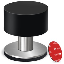 Door Stopper with Extra Sticker, Self-Adhesive Door Stop with Black Rubber Bumper & Stainless Steel Body - Heavy Duty Door Knob Wall Protector Sound Dampening for Home & Office Use