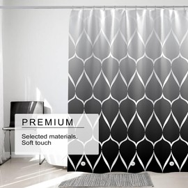 TIKABC Shower Curtain Liner, 4G PEVA Shower Liner, Plastic Waterproof Shower Curtains, with Grommet Holes and 3 Magnetic Weights(Gradient Black Gird)