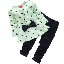 Csbks Baby Girl Long Sleeve Pant Sets Toddler Bow Sweetheart Clothing 2pcs Outfits 80 Light Green