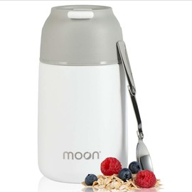 Moon Insulated Food Flask - Food Jar & Soup Container, Thermal Food Container to Keep Your Meal Hot for Longer, Free Folding Spoon, Leakproof, UK Company (700ml White)