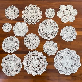 kilofly 14 pcs Cotton Crochet Doilies 11-30 cm Handmade White Beige Placemats