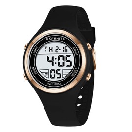 Digital Womens Watch Fashion Outdoor Sport Waterproof Watches with Silicone Band Stopwatch Alarm Clock Calendar Ladies Wristwatch Black