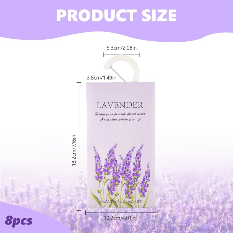 8 Pack Lavender Scented Sachets, Lavender Sachets with Hanging Sachet,