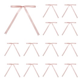 MECCANIXITY 50 Pcs 5x7 Twist Tie Bows Satin Ribbon Bows Wrapping Bows for Craft DIY Sewing Wedding Decor Birthday Party Treat Bags Soft Pink