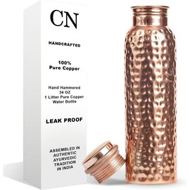 Copper Water Bottle - 34 Oz Ayurvedic Pure Copper Vessel for Drinking, Reusable, Leak-Proof Design, Natural Handcrafted, Drink More Water