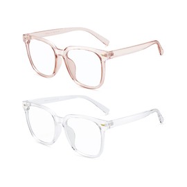 PANNER 2Pack Oversized Blue Light Blocking Glasses for Women Men Square Computer Eyeglasses Reduce Eyestrain(Clear+Apticot)