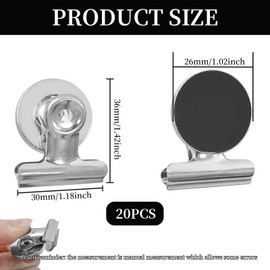 Hevysuo 20 Stück Magnetische Metall Klammer,Kühlschrankmagnet Clip,Stark Magnetische Clips,30mm Multifunktionale Robuste Magnetclips für Fotos,Aufkleber,Taschen