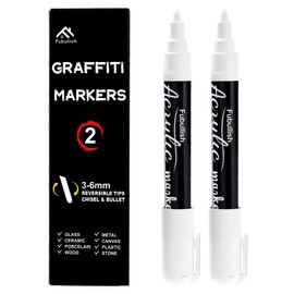 Fubullish 2 Pack White Acrylic Paint Markers, 3-6mm Waterproof Paint Pens for Wood, Canvas, Stone, Rock Painting, Mug, Ceramic, Glass, Metal Surfaces, DIY Crafts Making Art Supplies