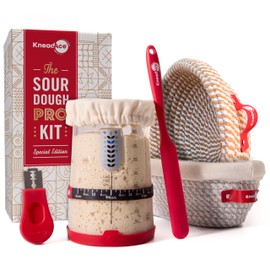 KneadAce Sourdough Starter Kit, 34oz Sourdough starter Jar, 2 x Cotton Rope Banneton Bread Proofing Basket, Bread Lame for scoring, Perfect Gifts for bakers Sourdough Bread Baking supplies