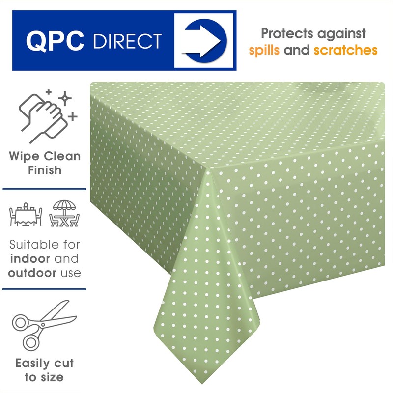 QPC Direct Sage Green Polka Dot PVC Oilcloth Table Cover