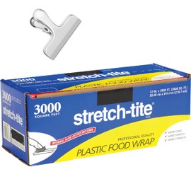 Stretch Tite Plastic Wrap For Food With Slide Cutter 3000 Feet With a Scooply Bag Clip