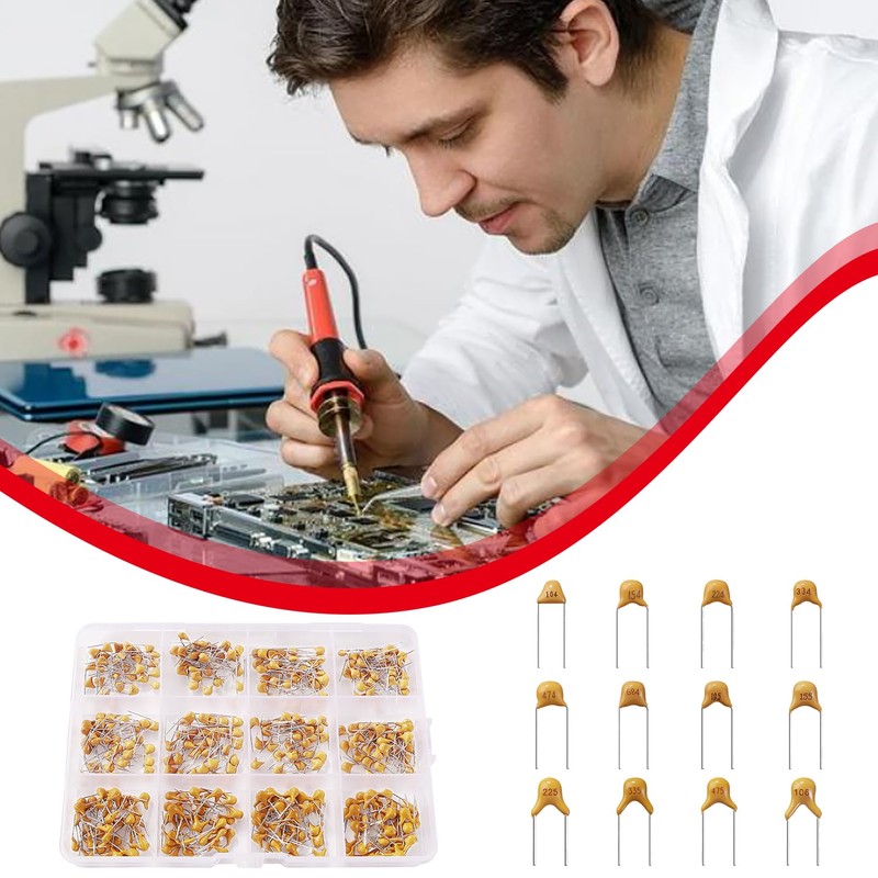 YIXISI 360 Pieces 12 Values 0.1uF-10uF 50V Ceramic Capacitor Assortment