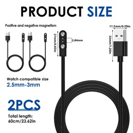EuAcesry Smart Watch Charging Cable, 2 Pack Magnetic Charging Cable 2 Pin Universal Probe Distance 2.8mm, Contact Distance Compatible with 2.5-3mm, 60cm (Paramagnetic and Diamagnetic)