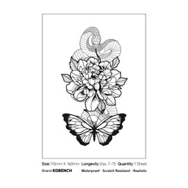 kobench Semi Permanent Tattoos,Snake, Butterfly Flower Fusion - K14 Design,Waterproof,Easy-to-Apply,Long Lasting 1-2 Weeks, Plant-Based,Snake Tattoos