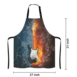 Lefolen Electric Guitar in Fire and Water Bib Apron with Adjustable Neck for Men Women,Suitable for Home Kitchen Cooking Waitress Chef Grill Bistro Baking Apron