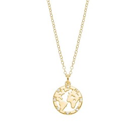 s.Oliver 2025616 Women's Necklace with Pendant 925 Sterling Silver with Synthetic Zirconia 40 + 5 cm Gold Globe Comes in Jewellery Gift Box, Sterling Silver, Synthetic zirconia.