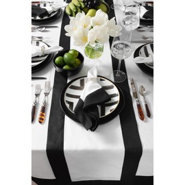 Solino Home Linen Table Runner 60 Inch - Contempo, 100% Pure Linen Black and White Short Table Runner 14 x 60 Inch Ideal for Dresser and Coffee Tables - Spring, Easter