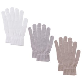 Pesaat Classic Women Girls Knit Gloves Mitten Solid Color Men Fleece Lining Glove for Fall Early Winter 3-pack (White+Light Gray+Khaki, Onesize)