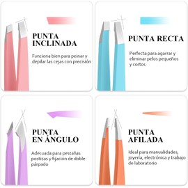 Juego de Pinzas de Depilar para Cejas con Tijeras Curvadas, 6PCS Pinzas para Depilación de Cejas con Espejo, Kit Profesional Precisas, para Astillas y Pelos No Deseados, Depilación Facial, Multicolor