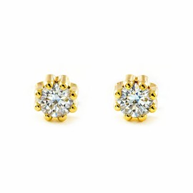 Mondepetit Baby Girl Earrings Yellow Gold 9 Carat Round Zirconia Shiny Gift Box, Yellow Gold