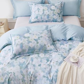 OAITE Duvet Cover Set King Size Floral Pattern 500 Thread Count Ultra Soft 100% Cotton Duvet Cover Sets 3-PC, Breathable Duvet Cover with Zipper Closure & Corner Ties