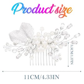 Kisshine Pearl Bride Wedding Hair Comb Rhinestone Silver Bridal Headpiece Leaf Hair Piece Wedding Hair Accessories for Women and Girls
