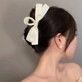 Bow Hair Claw Clips for Women Girls Hiairpin Hairclip Strong Hold Vintage Hair Barrettes Accessories for Women Girls Bowknot Hairpin Hairclip for Teen Girls White Hair Clamp for Thick Thin Hair