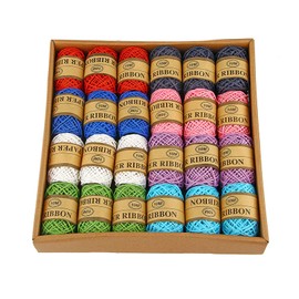 Pack of 24 Wrapping Paper Ribbon, 10 m per Roll, Raffia Colourful Ribbons in 8 Colours, Colourful Paper Yarn for Crafts, Raffia Paper Ribbon for Gift Box, Weaving, Christmas, Florist