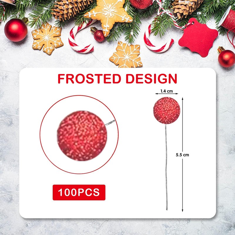 100pcs Christmas Glittering Red Berry Artificial Red Holly Berries,Artificial Fruits