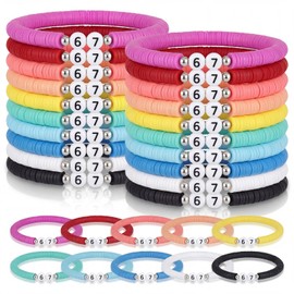 Landical 30 Pcs Six Seven Stretch Bracelets Bulk Funny 6 7 Bracelet for Girls Boys Funny 67 Meme Bracelets Six Seven Party Favors Stuffer Gift for Student