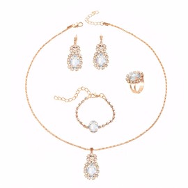 TTPSRY Set of 4 Jewellery Set Women Girls Rhinestone Crystal Wedding Jewellery Set Necklace Drop Pendant Earrings Ring Rhinestone Bracelet Set Wedding Party Adjustable Jewellery, Alloy Steel