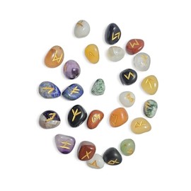 Seven Chakra Gemstone Rune Stones Set with Elder Futhark Alphabet Engraved Symbol 25 pcs Set for Feng Shui Chakra Balancing Reiki Healing Crystal Runes Stones Set Size: 15-20 mm (Seven Chakra Multi)