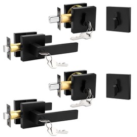 Probrico Matte Black Exterior Door Locksets with Deadbolt,Front Door Entry Handle and Single Cylinder Deadbolt Set, Square Door Lever with Keyed One Side Deadbolt Lock, Keyed Alike 2Pack