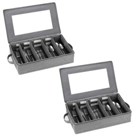Flatware Storage Box 2 Pack, Silverware Storage Box Case Chest with Adjustable Dividers, Cutlery Storage Holder with Zipper Lid for Organizing Cutlery, Utensil, Flatware, Knives, Large Capacity Gray