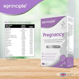 Principle Pregnancy Multivitamin – 30 Tablets | 1 Month Supply | 17 Essential Nutrients for Pregnancy | Folic Acid, Iron & Vitamin D | Prenatal Supplement | Made in The UK | Vegeterian