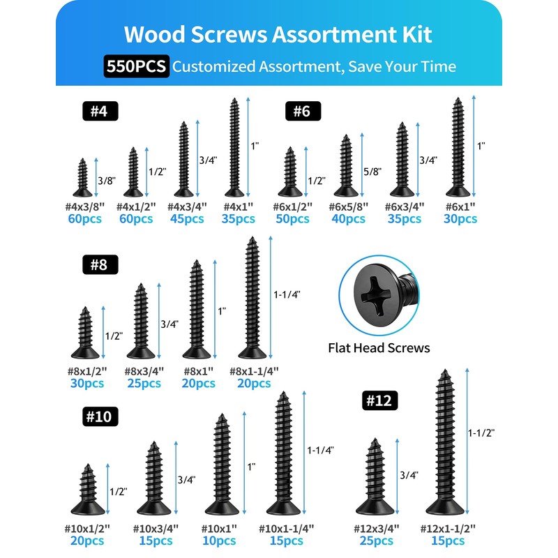 DIVANC 550Pcs 304 Stainless Steel Wood Screws Assortment Kit, Phillips
