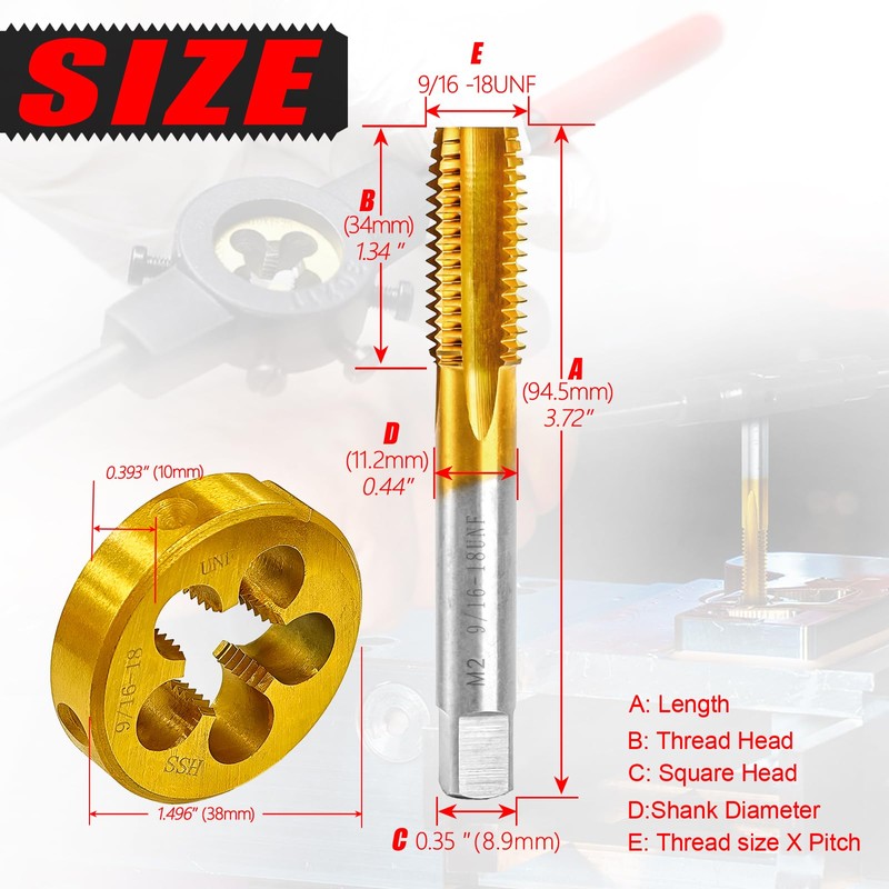 9/16-18 UNF Tap and Die Set for Metal,M2 HSS Thread